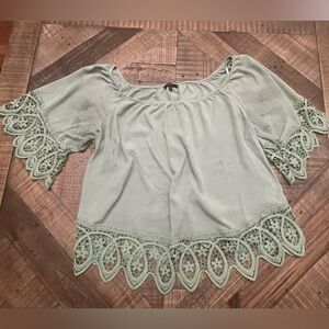 Elegant Lace Trim Sage Blouse